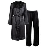 lola silk nightdress & tuxedo pant set in noire