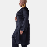 lola silk nightdress & tuxedo pant set in noire