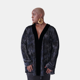 josephine silk velvet short robe in perle noire