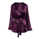 lola silk short robe & donna silk chiffon short in aubergine