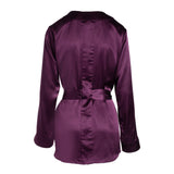 lola silk short robe & donna silk chiffon short in aubergine