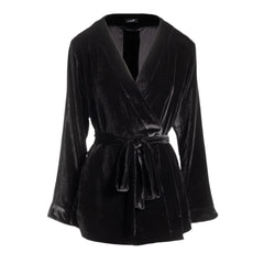 josephine silk velvet short robe in noire