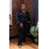 silk nightdress and tuxedo pant set in noire