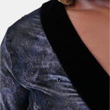 josephine silk velvet short robe in perle noire