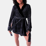 josephine silk velvet short robe in perle noire