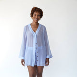 donna silk chiffon shirt dress & short in periwinkle blue