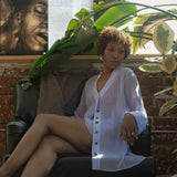 donna silk chiffon shirt dress & short in periwinkle blue