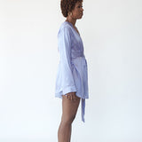 lola silk short robe & donna silk chiffon short in periwinkle