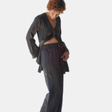lola silk shirt dress & tuxedo pant in noire