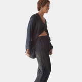 lola silk shirt dress & tuxedo pant in noire