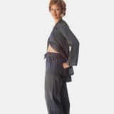 lola silk shirt dress & tuxedo pant in noire