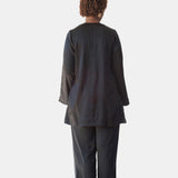 lola silk shirt dress & tuxedo pant in noire