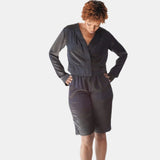 lola cropped silk sleep shirt & bermuda short set in noire