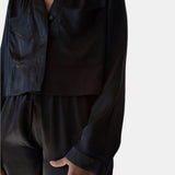 lola cropped silk sleep shirt & bermuda short set in noire