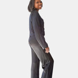 lola silk cropped sleep shirt & tuxedo pant in noire