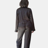 lola silk cropped sleep shirt & tuxedo pant in noire