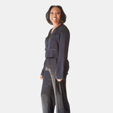 lola silk cropped sleep shirt & tuxedo pant in noire