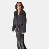 lola silk cropped sleep shirt & tuxedo pant in noire