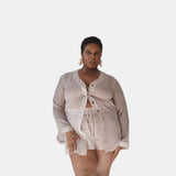 donna silk chiffon shirt dress & tap short in blush