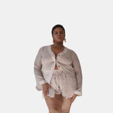 donna silk chiffon shirt dress & tap short in blush
