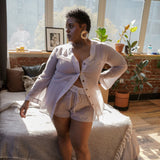 donna silk chiffon shirt dress & tap short in blush