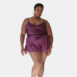 donna silk chiffon short in aubergine