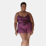 donna silk chiffon short in aubergine