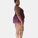 donna silk chiffon short in aubergine