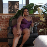donna silk chiffon short in aubergine