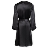 made in the softest washed silk charmeuse, this hidden button front night dress can be worn as a robe or shirtdress , in and outside of the boudoir belt loop is subtly and discretely hidden behind the back placket complete with resting pockets wear with a je mérite coordinating bottom or chemise soft collar v-neck neckline subtle slits at sides removable belt sensual fit midi length washed 100% silk charmeuse designed in new york city, new york made in new york city, new york