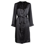 made in the softest washed silk charmeuse, this hidden button front night dress can be worn as a robe or shirtdress , in and outside of the boudoir belt loop is subtly and discretely hidden behind the back placket complete with resting pockets wear with a je mérite coordinating bottom or chemise soft collar v-neck neckline subtle slits at sides removable belt sensual fit midi length washed 100% silk charmeuse designed in new york city, new york made in new york city, new york