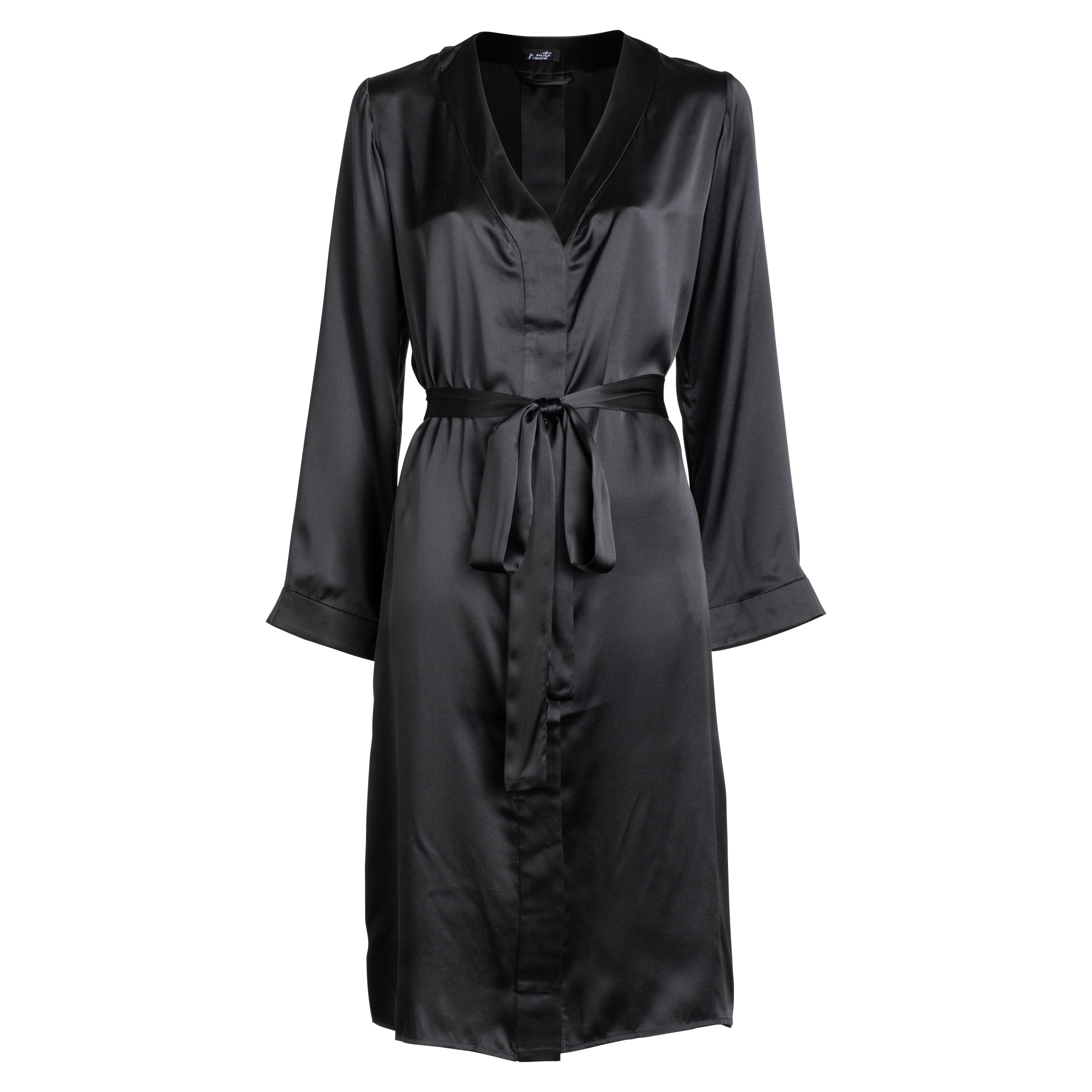 made in the softest washed silk charmeuse, this hidden button front night dress can be worn as a robe or shirtdress , in and outside of the boudoir belt loop is subtly and discretely hidden behind the back placket complete with resting pockets wear with a je mérite coordinating bottom or chemise soft collar v-neck neckline subtle slits at sides removable belt sensual fit midi length washed 100% silk charmeuse designed in new york city, new york made in new york city, new york
