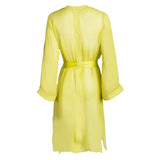 made from silk chiffon, this hidden button front nightdress can be worn open or fully buttoned, in and outside of the boudoir as a robe or a shirtdress (shirt dress) belt loop is subtly and discretely hidden behind the back placket complete with resting pockets wear with a je mérite coordinating bottom or chemise soft collar v-neck neckline subtle slits at sides sensual fit midi length 100% silk chiffon designed in new york city, new york made in new york city, new york