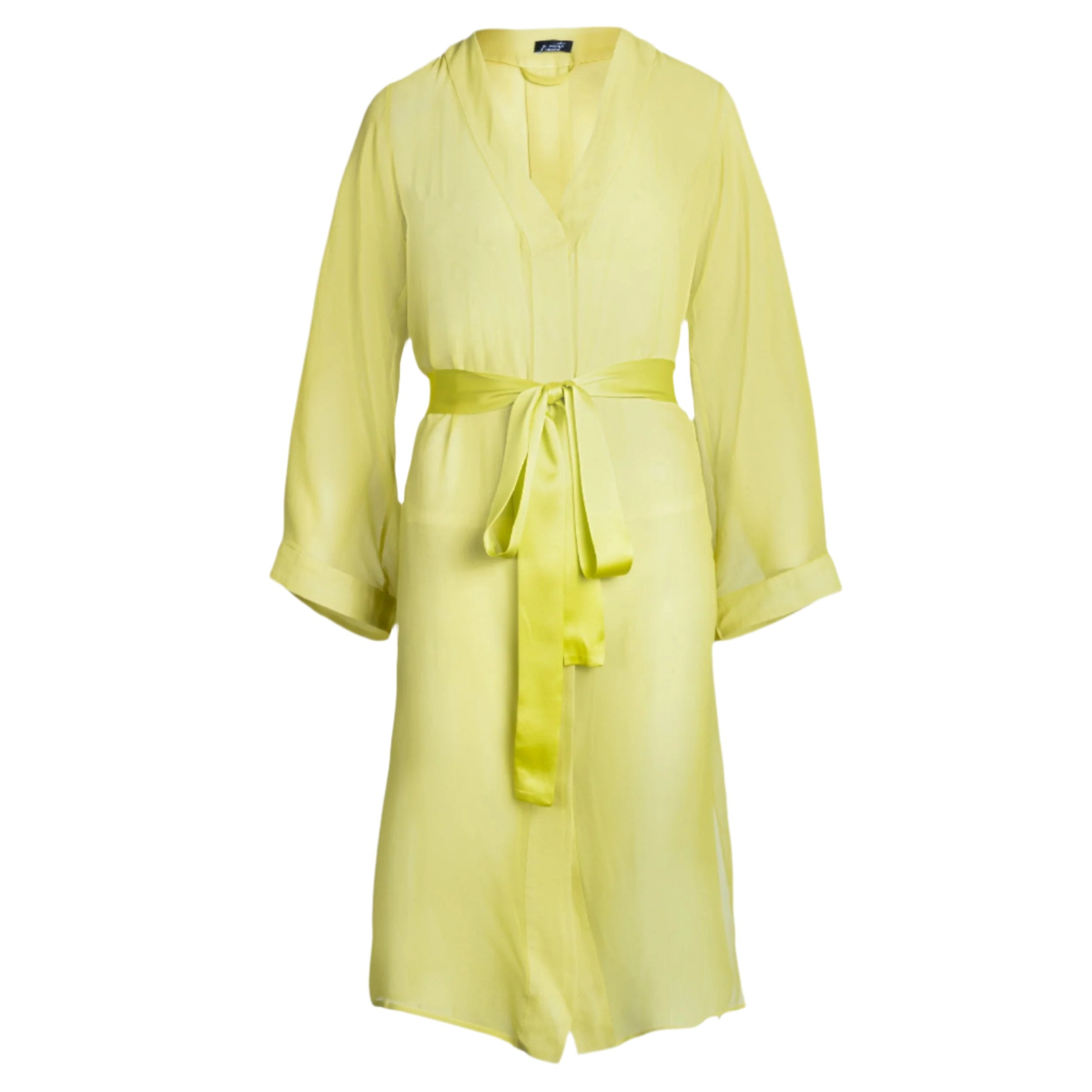 made from silk chiffon, this hidden button front nightdress can be worn open or fully buttoned, in and outside of the boudoir as a robe or a shirtdress (shirt dress) belt loop is subtly and discretely hidden behind the back placket complete with resting pockets wear with a je mérite coordinating bottom or chemise soft collar v-neck neckline subtle slits at sides sensual fit midi length 100% silk chiffon designed in new york city, new york made in new york city, new york