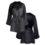 silk shirt dress and short set in noire