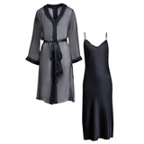 donna silk chiffon nightdress & lola silk chemise set in noire