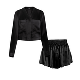 lola cropped silk sleep shirt & short in noire