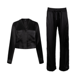 lola silk cropped sleep shirt & tuxedo pant in noire