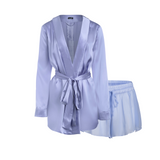 lola silk short robe & donna silk chiffon short in periwinkle