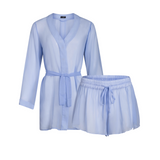 donna silk chiffon shirt dress & short in periwinkle blue