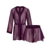 donna silk chiffon shirt dress & tap short in aubergine