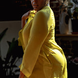 donna silk chiffon shirt dress in chartreuse