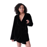 silk velvet short robe in noire