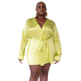 silk short robe in citron