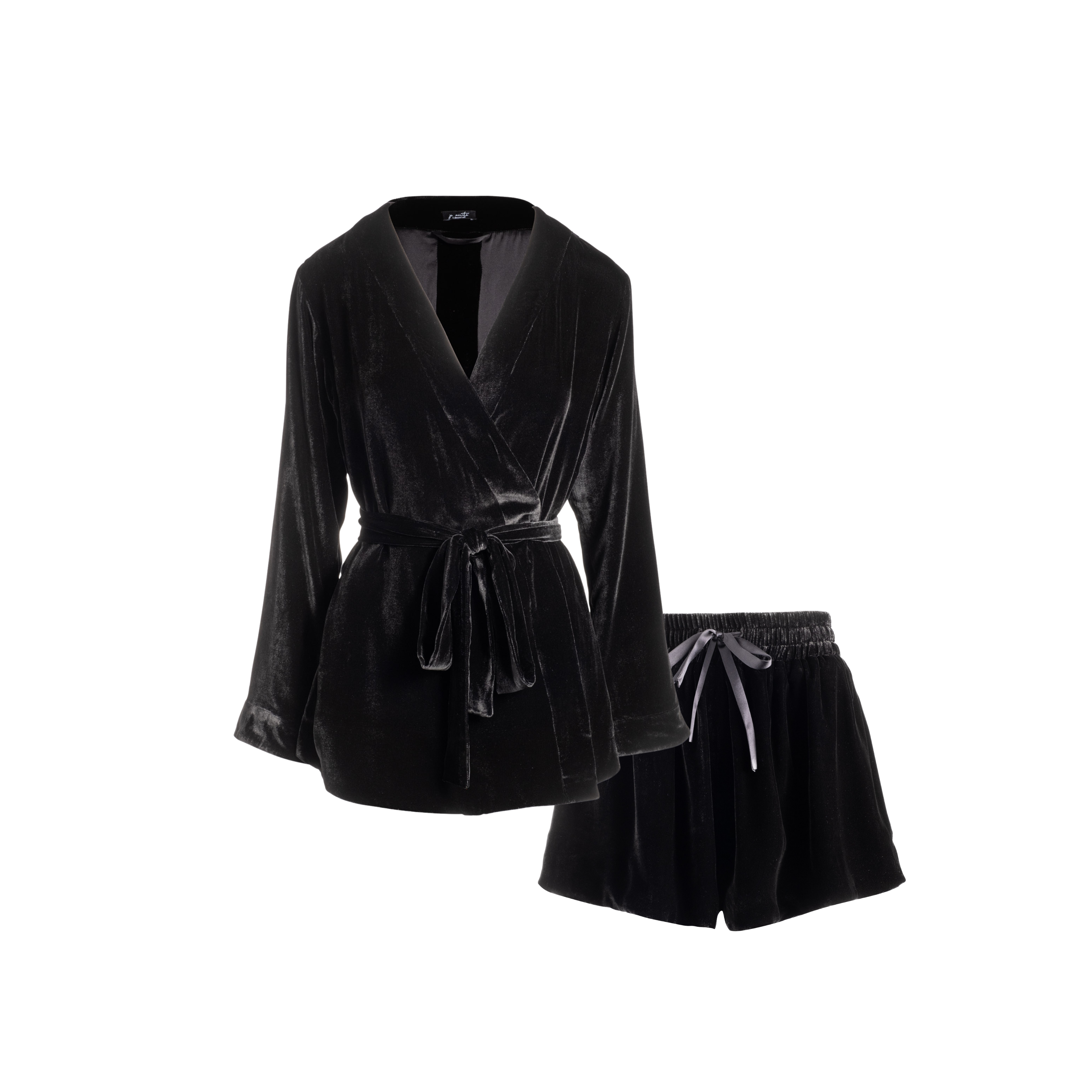 JOSEPHINE VELVET SHORT ROBE & TAP SHORT SET IN NOIRE - MADE TO ORDER