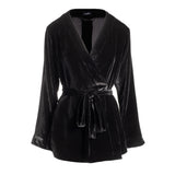 silk velvet short robe in noire