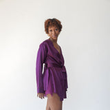 LOLA SILK SHORT ROBE & DONNA SILK CHIFFON TAP SHORT SET IN AUBERGINE