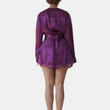 LOLA SILK SHORT ROBE & DONNA SILK CHIFFON TAP SHORT SET IN AUBERGINE