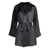 made in the softest washed silk charmeuse, this hidden button front shirt dress can be worn as a robe, pajama top or shirtdress, in and outside of the boudoir  belt loop is subtly and discretely hidden behind the back placket  complete with resting pockets  wear with a je mérite coordinating bottom or chemise  soft collar v-neck neckline subtle slits at sides removable belt sensual fit mini length  washed 100% silk charmeuse  designed in new york city, new york made in new york city, new york 