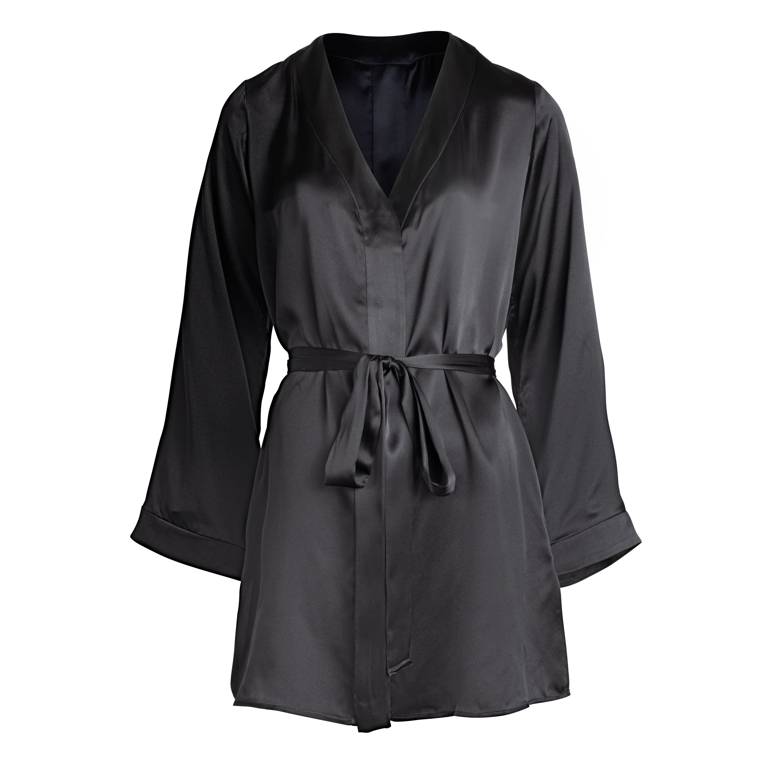 made in the softest washed silk charmeuse, this hidden button front shirt dress can be worn as a robe, pajama top or shirtdress, in and outside of the boudoir  belt loop is subtly and discretely hidden behind the back placket  complete with resting pockets  wear with a je mérite coordinating bottom or chemise  soft collar v-neck neckline subtle slits at sides removable belt sensual fit mini length  washed 100% silk charmeuse  designed in new york city, new york made in new york city, new york 